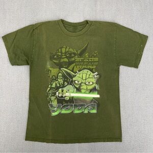 Y2K Star Wars The Clone Wars Yoda T-shirt Youth 18 (XL) Green Animated Vintage T